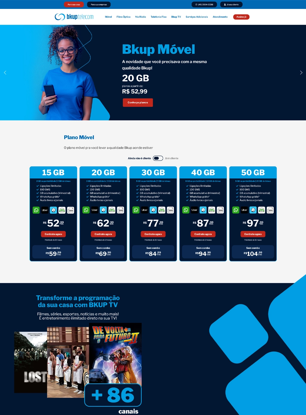 Layout do site Bkup Telecom