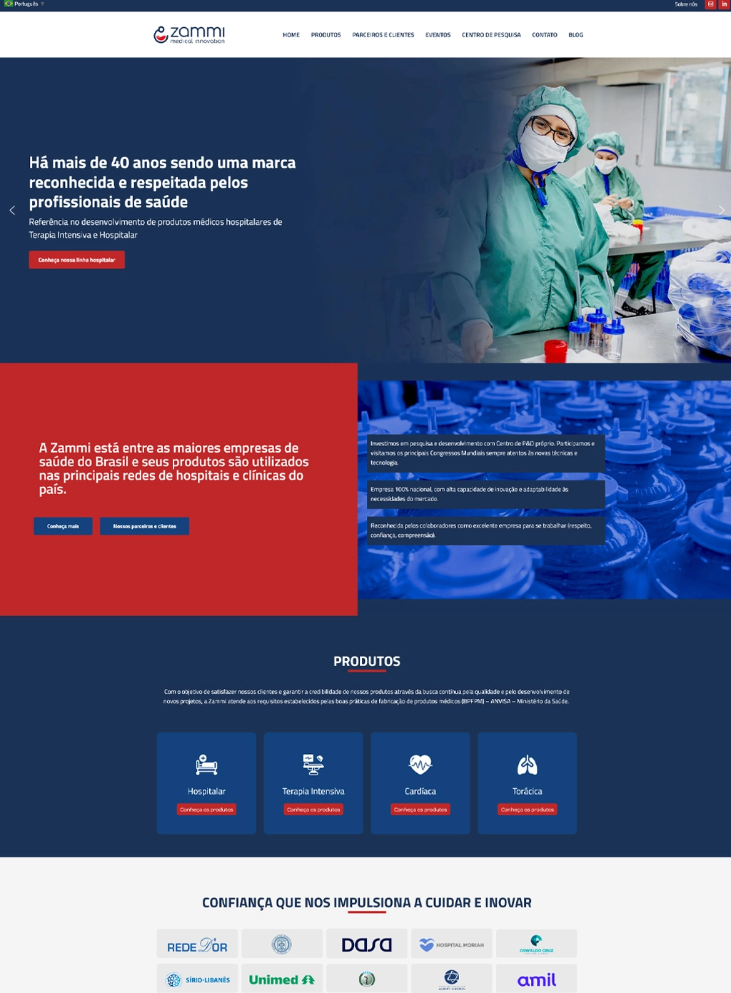 Layout do site da Zammi